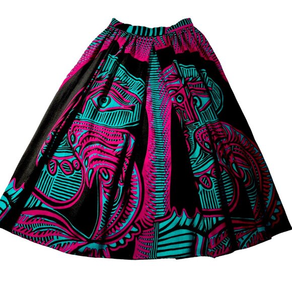 Vintage ‘Agatha Brown’ Italian Wool Vibrant Tribal Print Maxi Skirt Size 4 - Picture 1 of 11